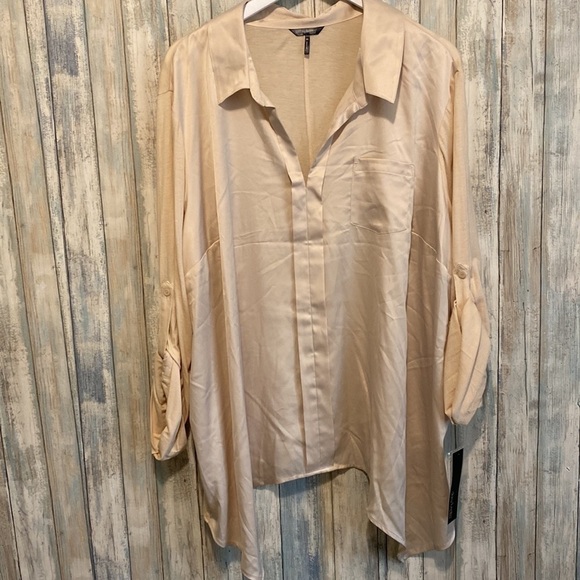 Daisy Fuentes women 3X mock tie front long sleeve collared blouse NWT - Picture 1 of 11